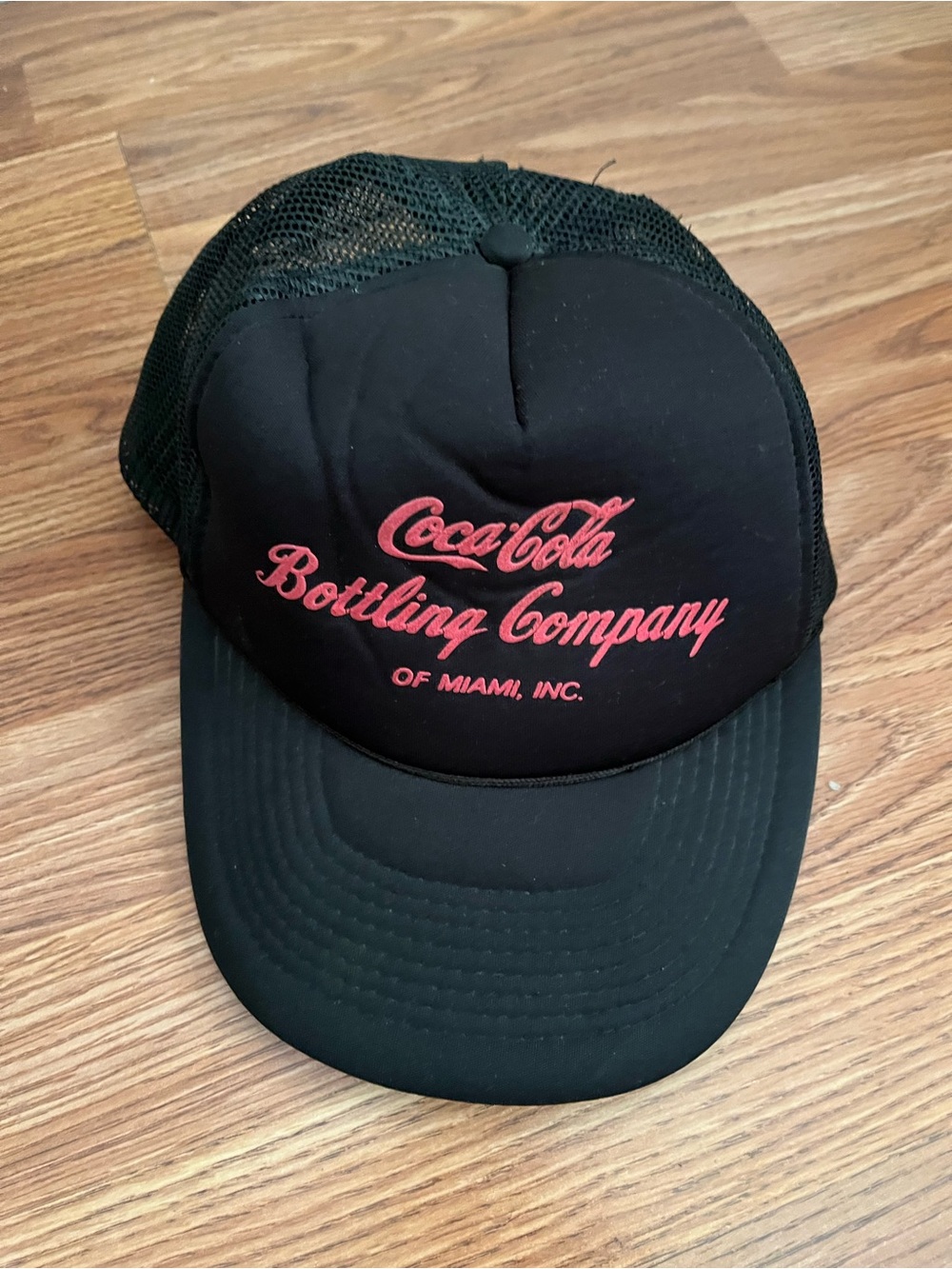 Vintage Coca Cola Bottling Company Black Trucker Hat with Red Logo